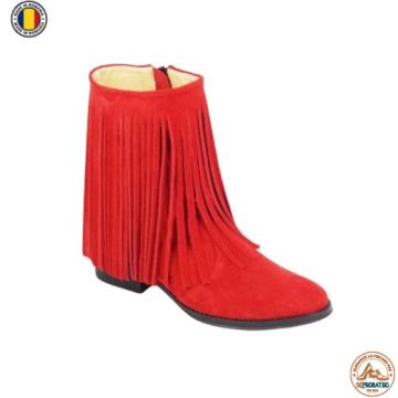Ghete dama rosii din piele naturala cu franjuri G342