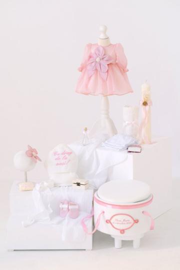 Set complet botez (trusou) - Fleur - roz (maneca lunga)