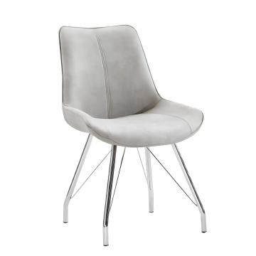 Scaun dining Madora, piele ecologica gri, cadru cromat