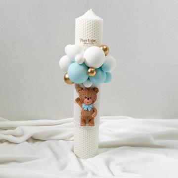 Lumanare botez personalizata Ursulet fagure blue-white